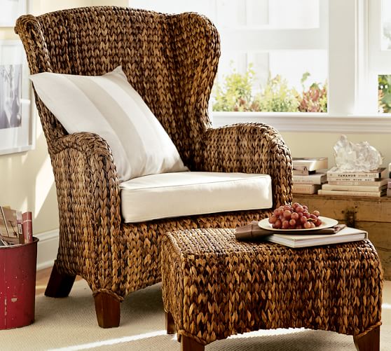 Seagrass Wingback Ottoman Pottery Barn