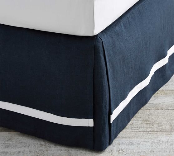 Belgian Flax Linen Contrast Flange Bed Skirt King Smoke