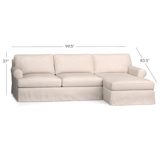 Townsend Roll Arm Slipcovered Sofa with Reversible Storage Chaise