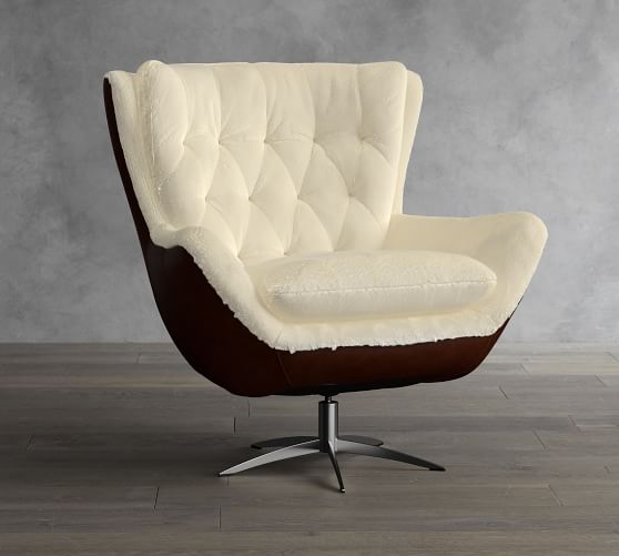 Wells Leather and Shearling Swivel Chair Pottery Barn