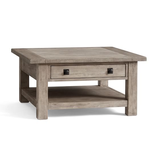 Benchwright Square Coffee Table, Gray Wash Pottery Barn