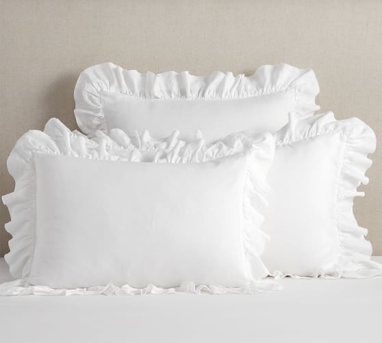 Belgian Flax Linen Raw Edge Ruffle Duvet & Shams White Pottery Barn