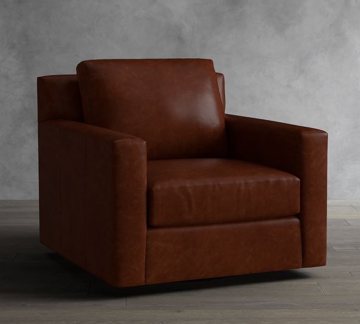 York Square Arm Leather Swivel Armchair