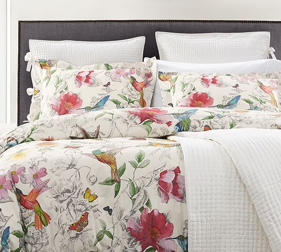 Hummingbird Reversible Percale Patterned Duvet Cover & Sham Pottery Barn