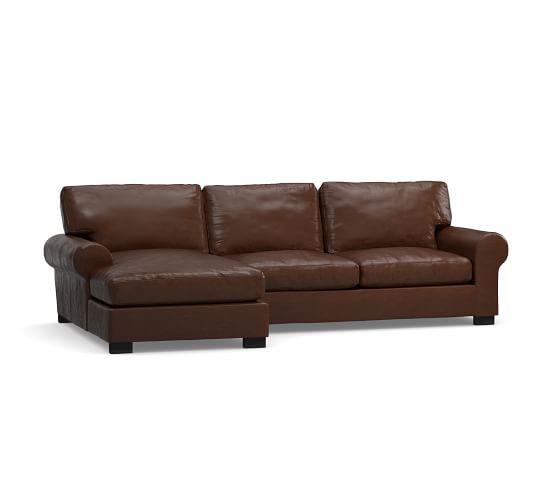 Turner Roll Arm Leather Sofa With Chaise Sectional