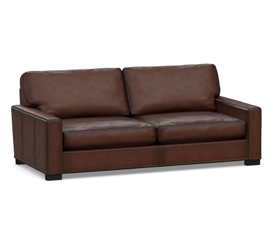 Turner Square Arm Burnished Leather Sofa With Nailheads