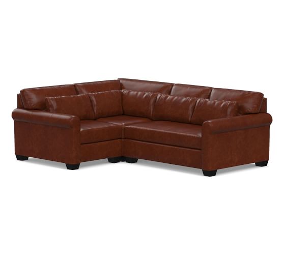 York Deep Seat Roll Arm Leather 3 Piece Corner Sectional With