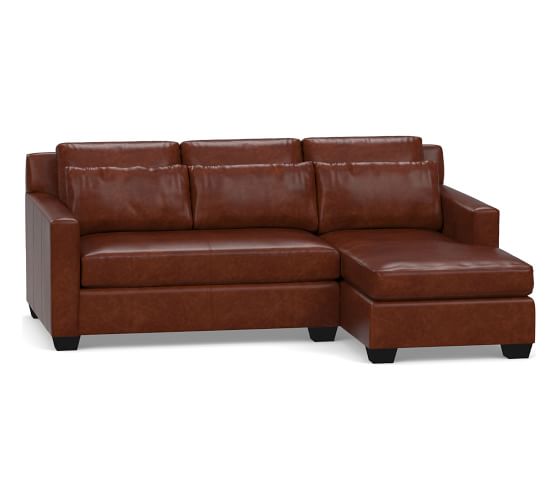 York Square Arm Deep Seat Leather Chaise Sofa Sectional