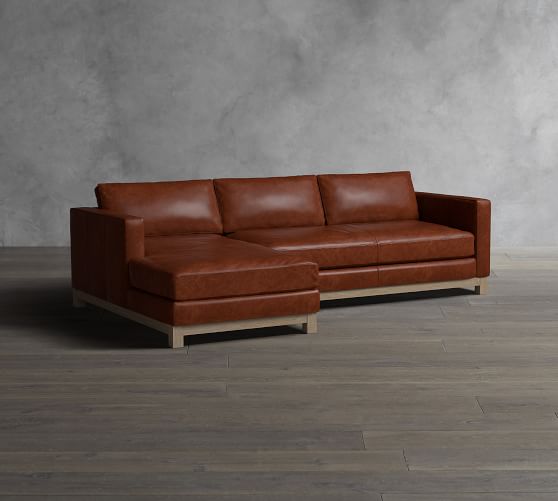 Jake Leather Wood Base Sofa With Chaise Sectional Pottery Barn