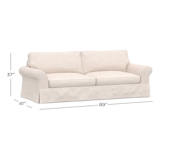 Pb Comfort Roll Arm Slipcovered Grand Sofa 90 Box Edge Memory Foam Cushions Basketweave Slub Charcoal