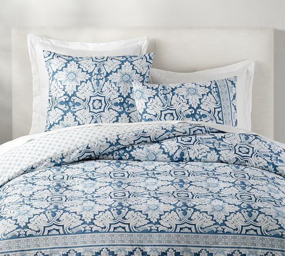 Marcel Reversible Percale Patterned Duvet Cover Sham Pottery Barn