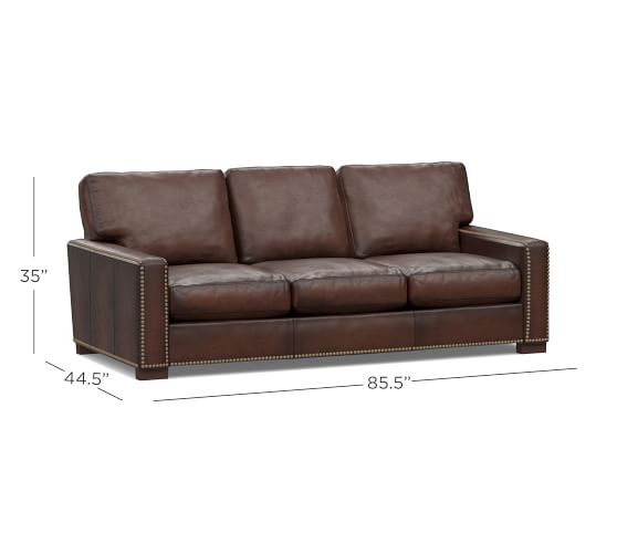 Turner Square Arm Leather Sofa With Nailheads Pottery Barn