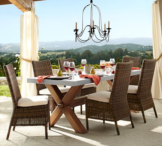 Abbott Zinc Top Rectangular Dining Table Brown Pottery Barn
