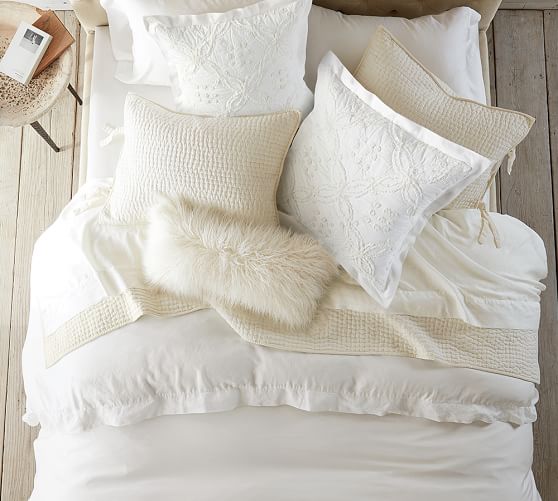 Pick Stitch Handcrafted Cotton Linen Blend Quilt Shams White