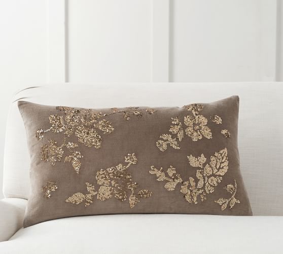 Augustine Embellished Velvet Lumbar Decorative Pillow Cover