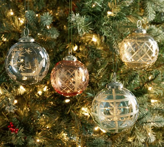 Etched Glass Ball Christmas Ornaments Set Of 4 Pottery Barn