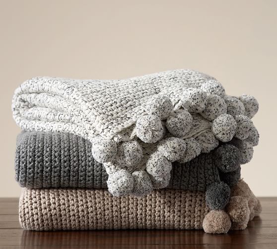 Pom Pom Crochet Knit Throw Blanket Pottery Barn