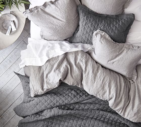 Flax Belgian Flax Linen Diamond Quilt Sham Pottery Barn