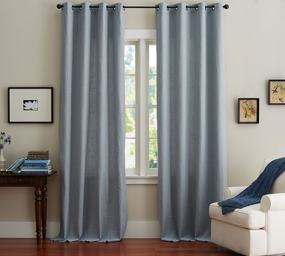 Emery Linen Cotton Grommet Blackout Curtain Blue Dawn Pottery Barn
