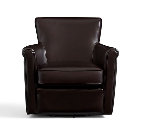 Irving Roll Arm Leather Swivel Armchair Pottery Barn