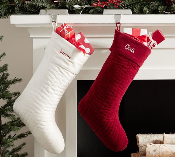 Personalized Channel Quilted Velvet Stockings  Pottery Barn