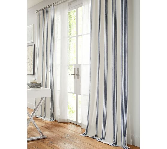 Riviera Stripe Blackout Curtain Navy Pottery Barn