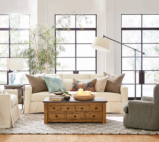 York Square Arm Deep Seat Slipcovered Fabric Sofa Pottery Barn