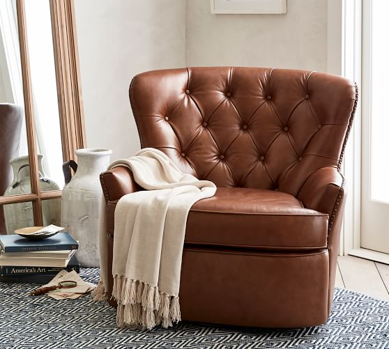 Cardiff Leather Swivel Armchair Pottery Barn