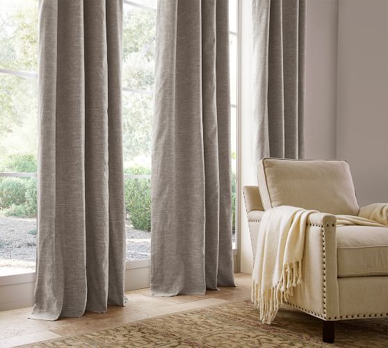 Emery Linen Cotton Pole Pocket Blackout Curtain Blue Dawn