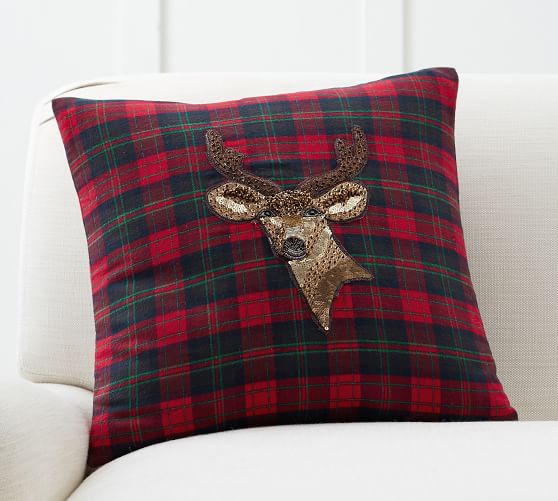 Jeweled Deer Plaid Decorative Pillow Cover Pottery Barn