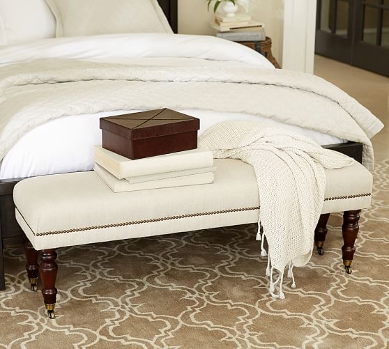 Raleigh Upholstered Bench With Turned Legs Pottery Barn