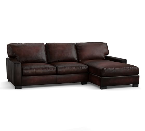 Turner Square Arm Burnished Leather Sofa With Chaise Sectional