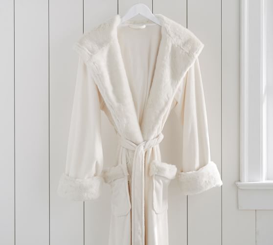 Faux Fur Hooded Bath Robe Ivory Alpaca Pottery Barn