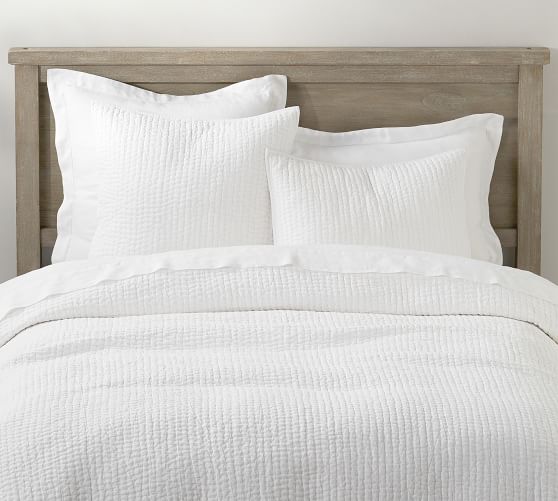 White Stonewashed Cotton Pick Stitch Quilt Sham Pottery Barn