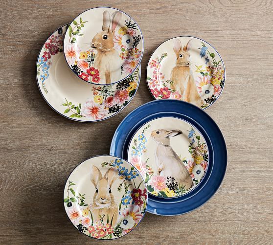 Floral Bunny Salad Plates Set Of 4 Assorted