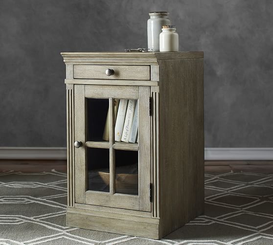Brown Wash Livingston Single Glass Door Filing Cabinet Pottery Barn