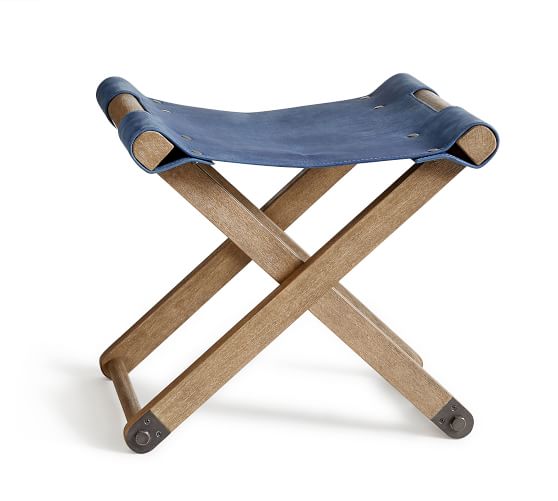 Torrance Folding Leather Stool Pottery Barn