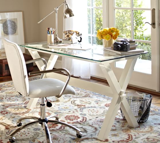 Ava Glass Display Wood Desk Office Desk Pottery Barn