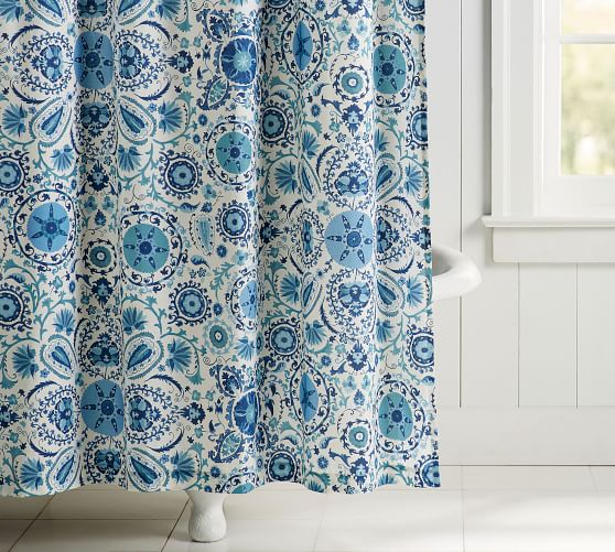 Home & Garden POTTERY BARN GARDEN PARTY ORGANIC SHOWER CURTAIN BLUE
