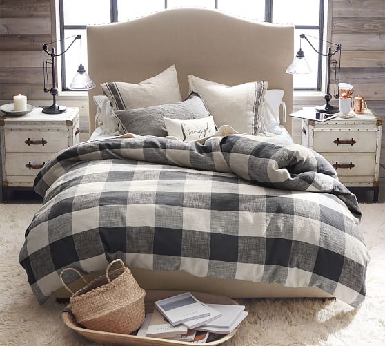Bryce Buffalo Check Cotton Duvet Cover Shams Taupe Pottery Barn