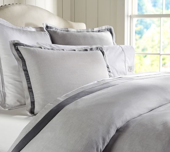 Linen With Silk Trim Patterned Duvet Cover Sham Pottery Barn