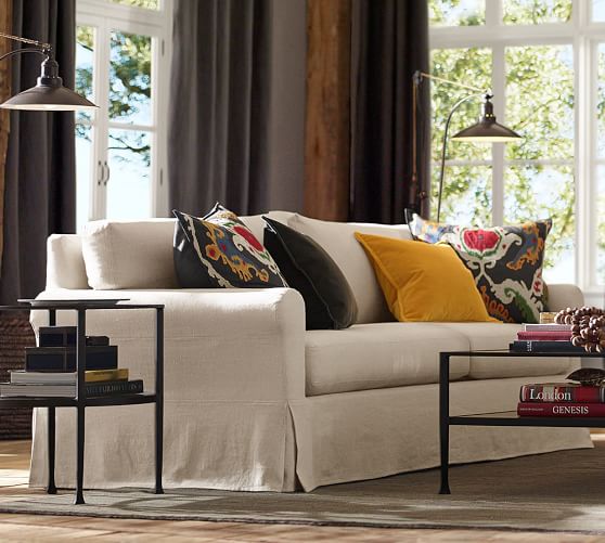 York Roll Arm Slipcovered Fabric Sofa Pottery Barn