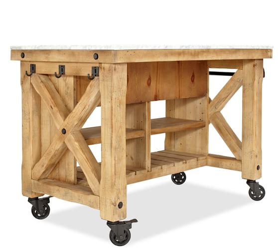 Hamilton Reclaimed Wood Marble Top Kitchen Island Pottery Barn