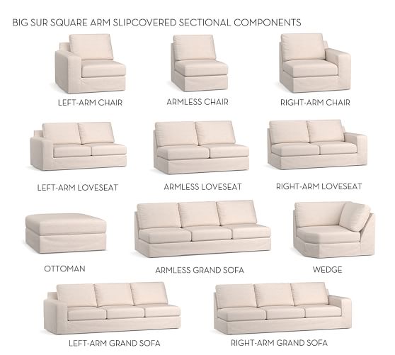 Big Sur Square Arm Build Your Own Sectional Slipcover Pottery Barn