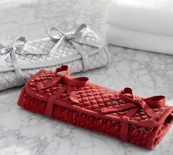Quilted Soft Sheen Velvet Jewelry Roll Travel Accessories