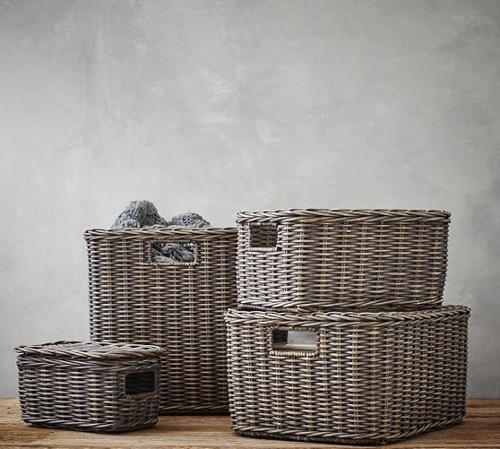 Wicker Weave Lidded Storage Baskets Pottery Barn
