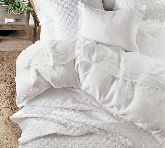 White Belgian Flax Linen Diamond Quilt Sham Pottery Barn