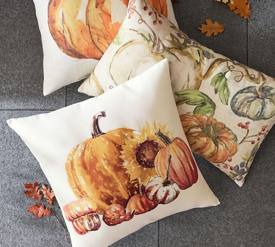 Watercolor Painted Pumpkin Patch Indoor Outdoor Lumbar Pillow
