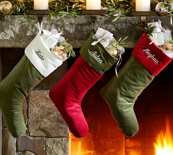 Personalized Classic Velvet Stockings Green With Red Cuff