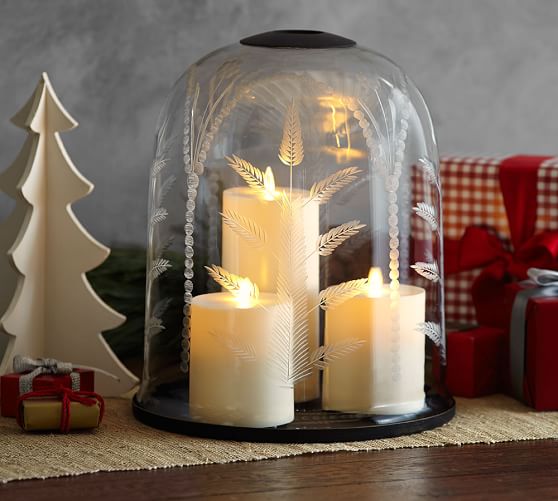 Etched Glass Cloche Hurricane Candle Holder Pottery Barn